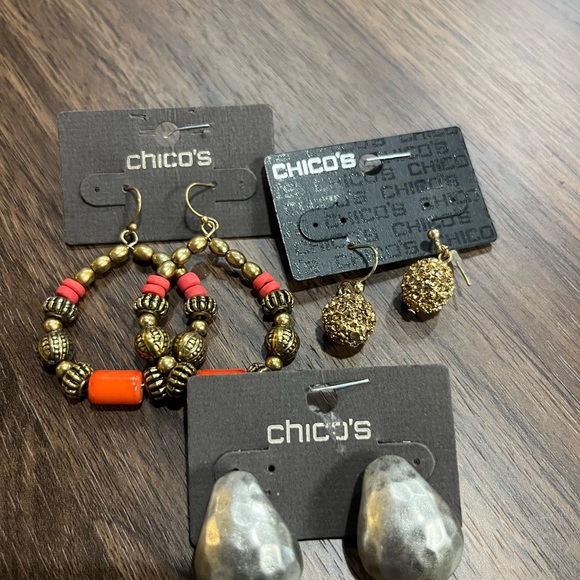 Chico's Jewelry - Chico's Gold and Red Beaded Earring Trio